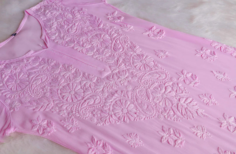 Rosé Noor Chikankari Viscose/Georgette  3-Piece Suit Set