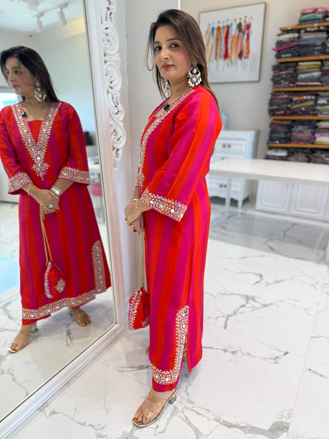Rani Rangrez Mirror Kurta Set with Potli