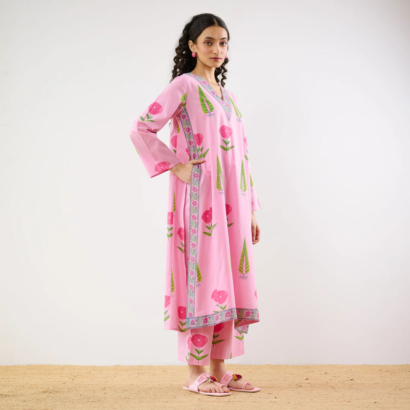 Begum’s Bagh Printed Co-ord Set in Baby Pink- By Reet Lifestyle