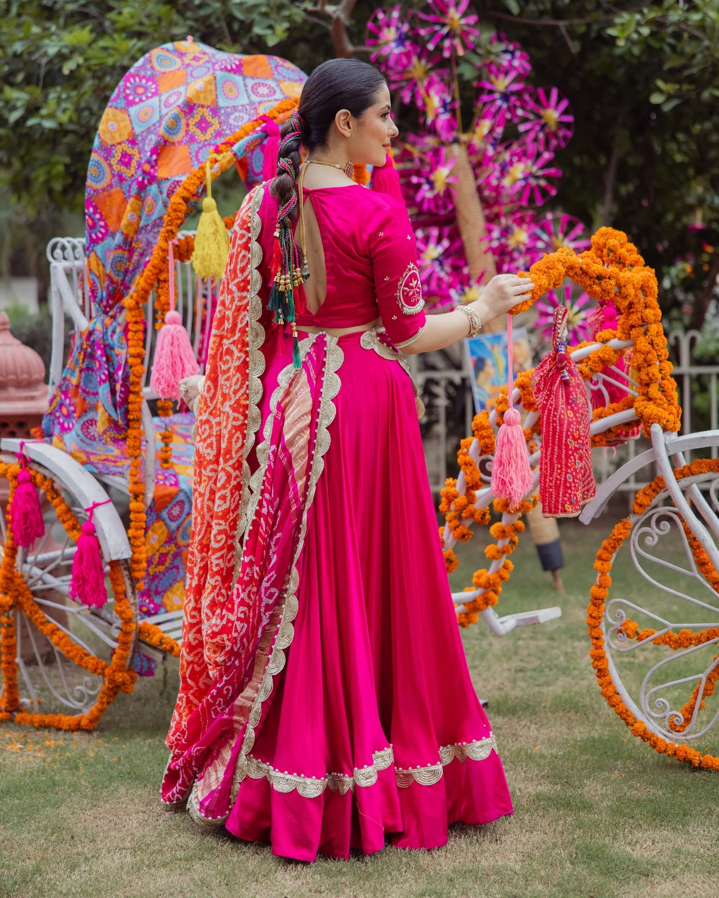 Elegant Pink Satin Lehenga Set with Stitched blouse