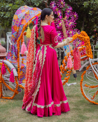 Elegant Pink Satin Lehenga Set with Stitched blouse
