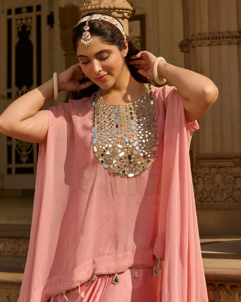 Urban Peach Solid Satin Coord Set