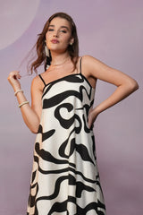 Black White Linen Flared Maxi Dress