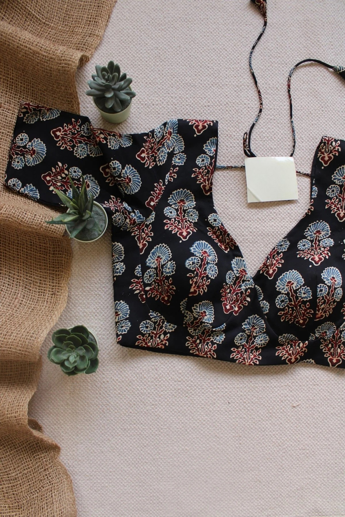 Black Ajrakh Blouse  Modal Silk Padded Blouse