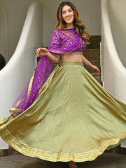 Green Purple Brocade Gota Lehenga Set