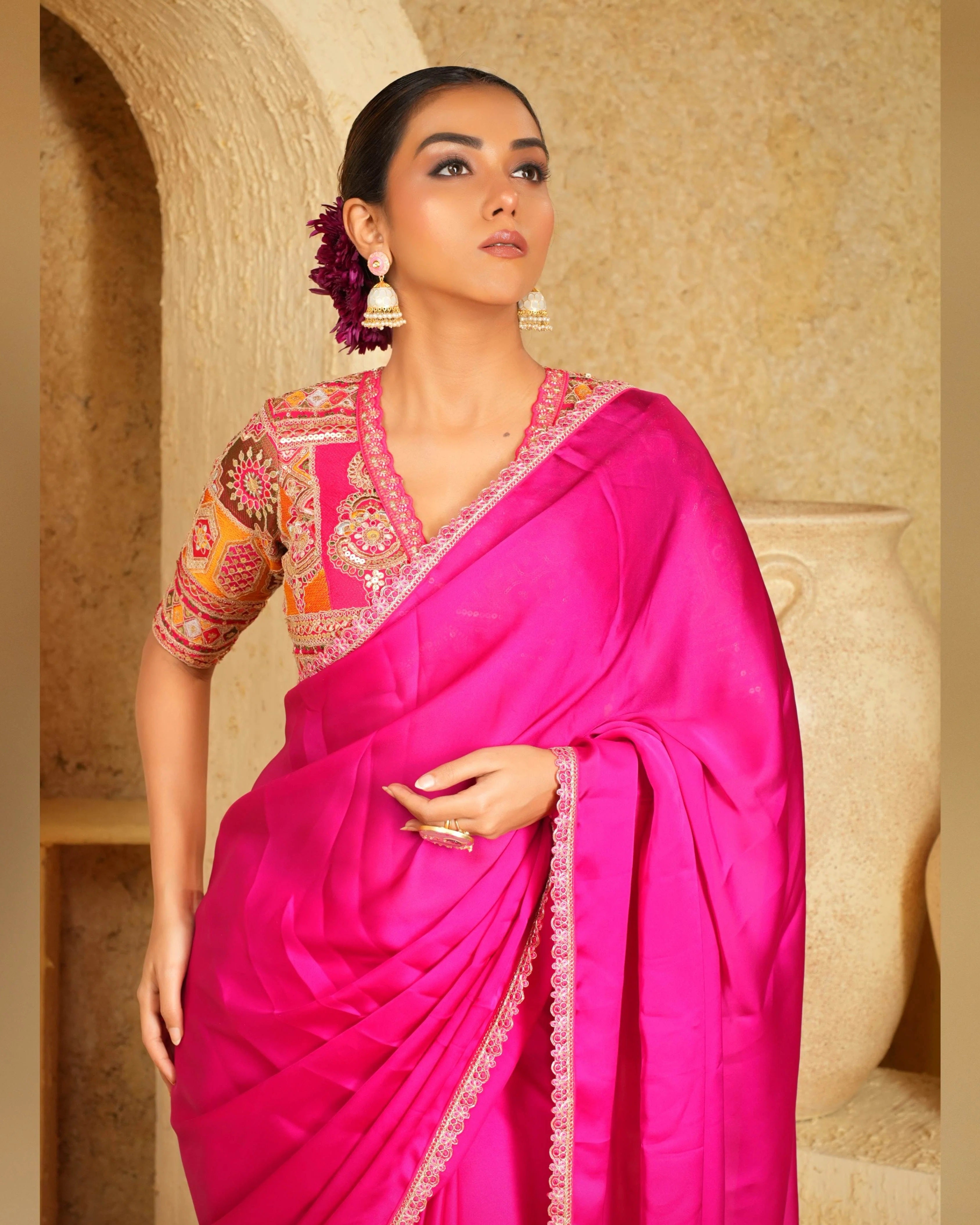 Lightweight silk satin saree