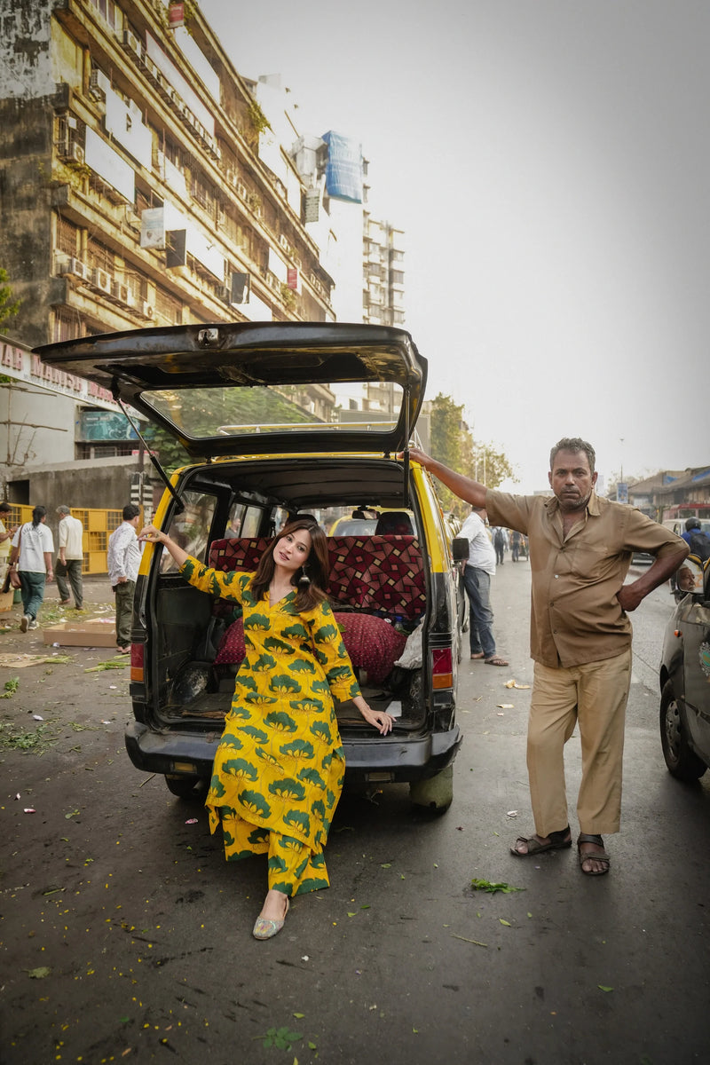 Saina Yellow A-Line Suit Set- By Reet Lifestyle