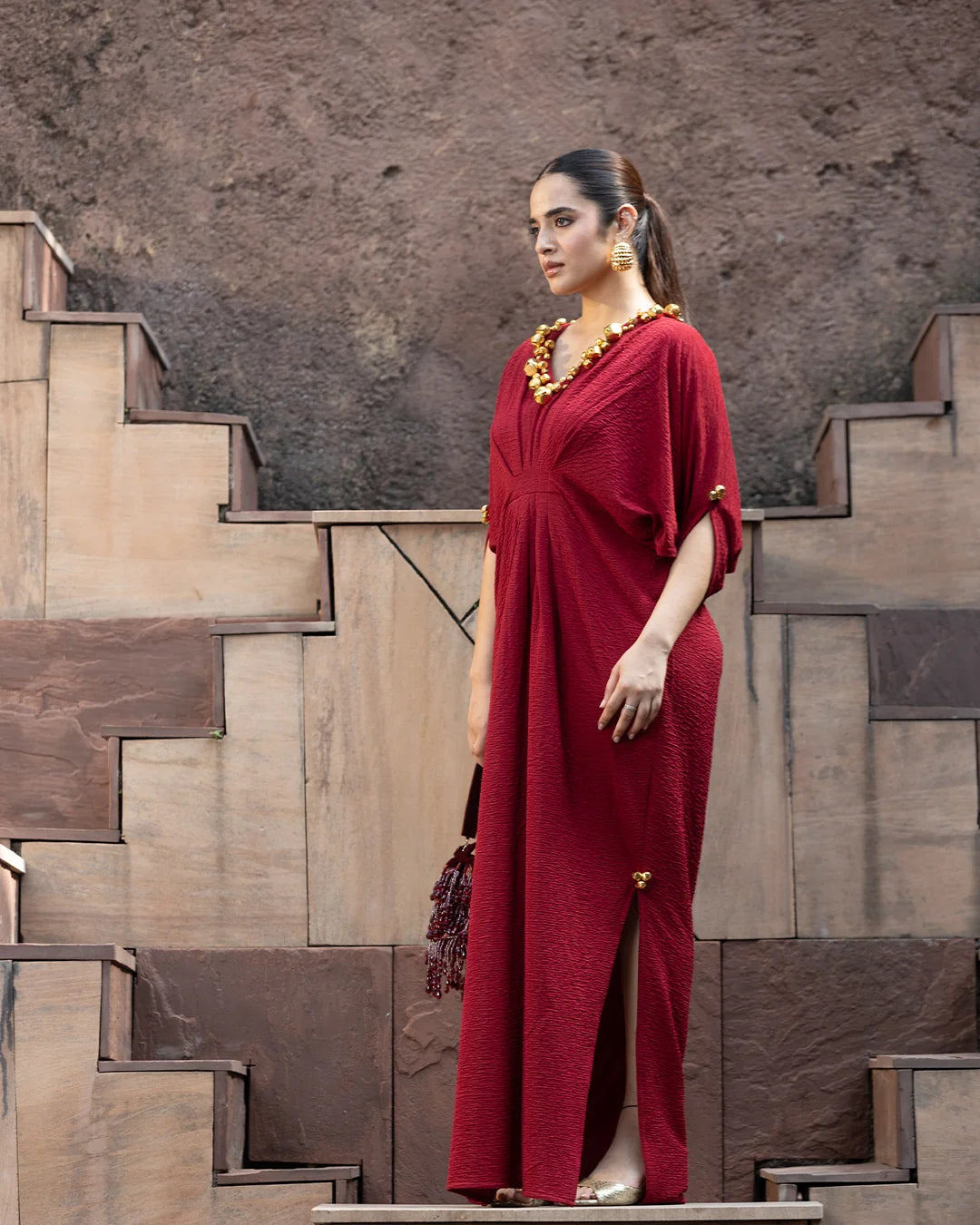 Siyah Mehr Ghungroo Draped Kaftan Gown