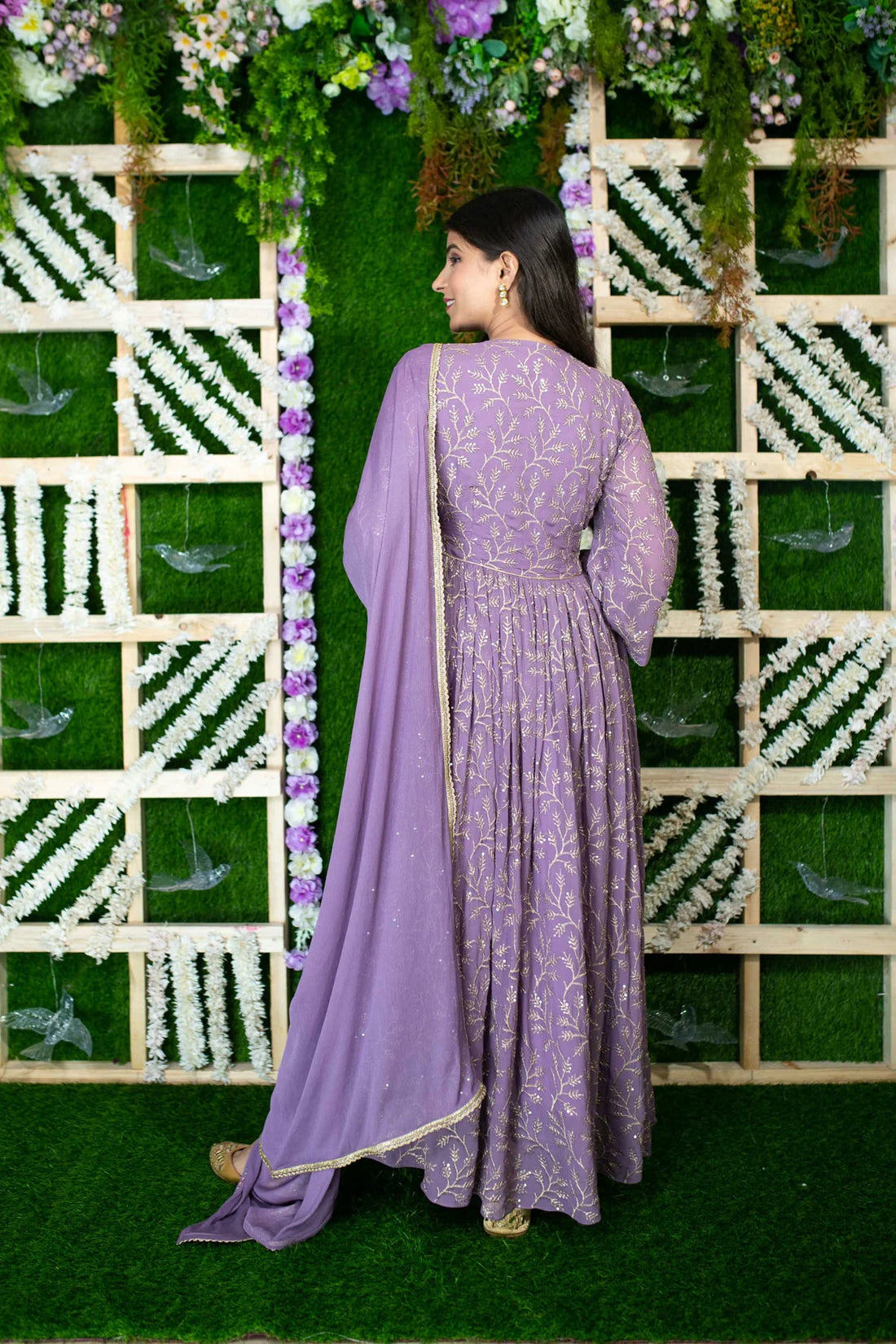 Violet Gold Thread Work Anarkali- By Reet Lifestyle