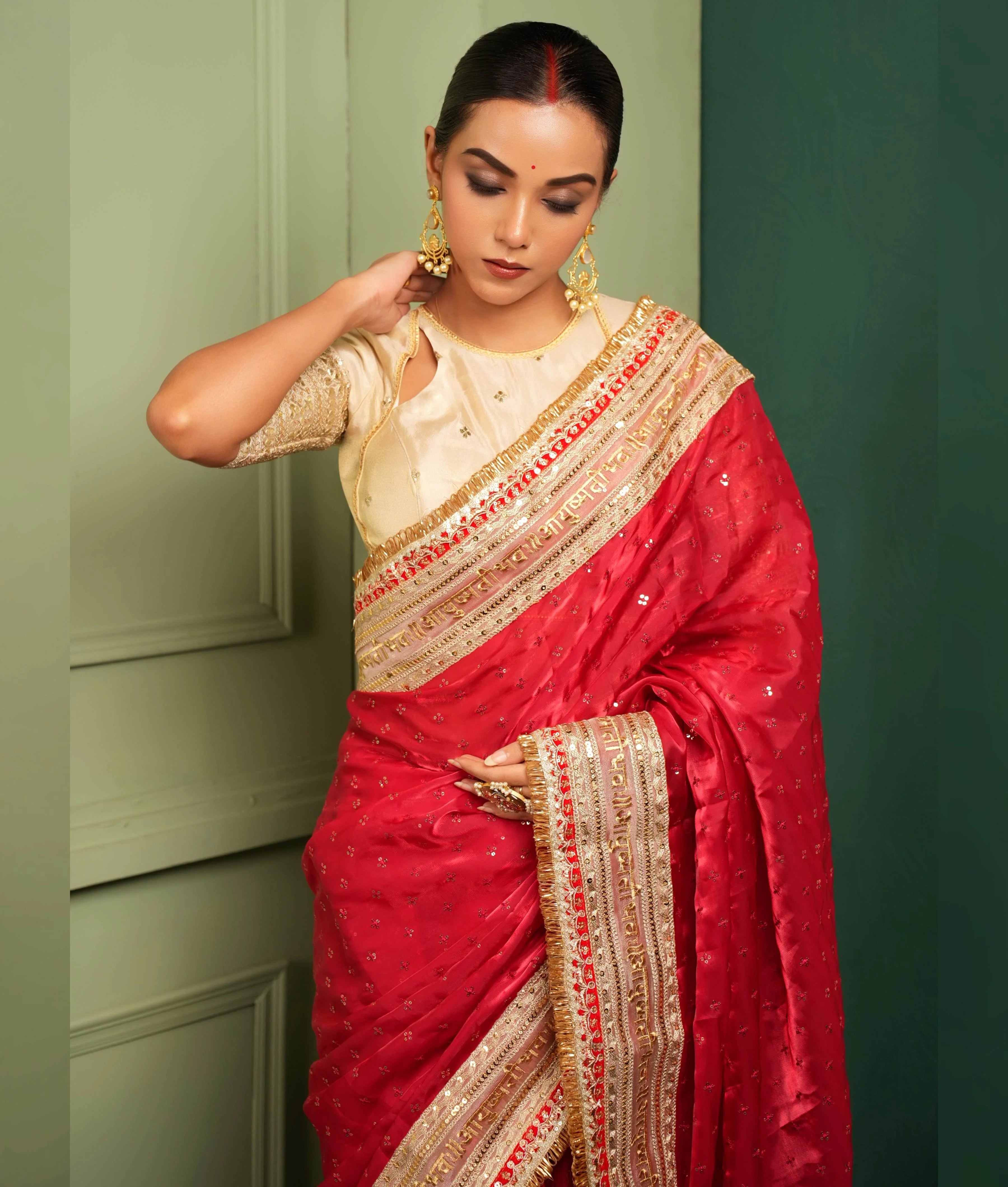 Gold sequin work saree and blouse