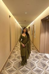 Moss Green Georgette Sequins Saree