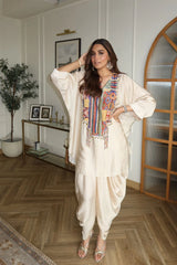 Cream Satin Marusthal Muse Top & Pant/Dhoti Set