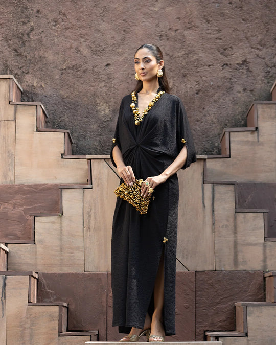 Siyah Mehr Ghungroo Draped Kaftan Gown