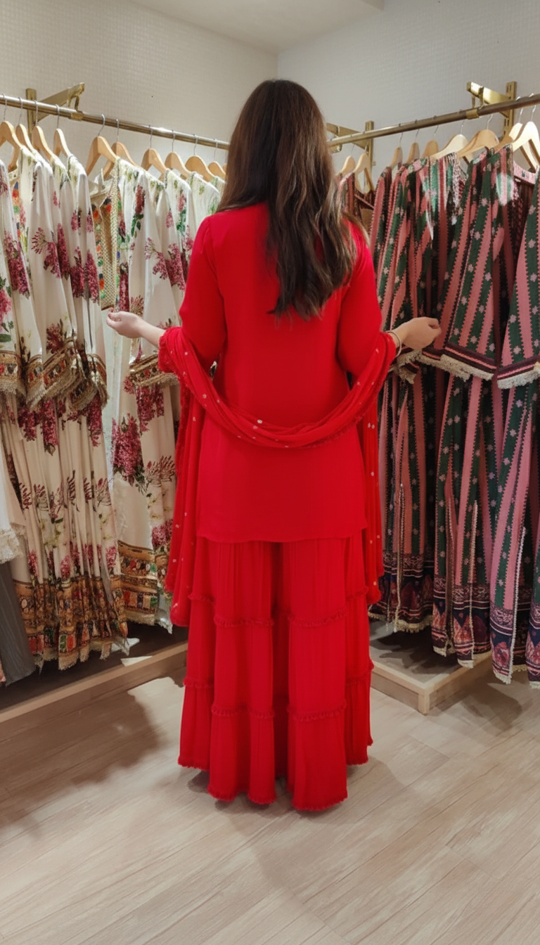 Champagne Grey Mirror Work Sharara Set