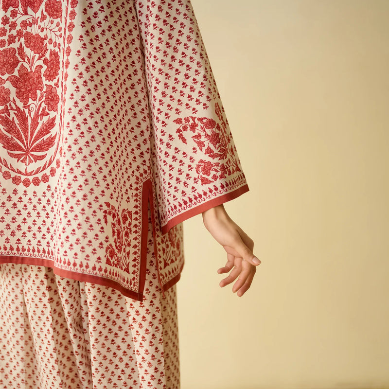 Brick Red Mulmul Cotton Farsi Set  - By Reet Lifestyle