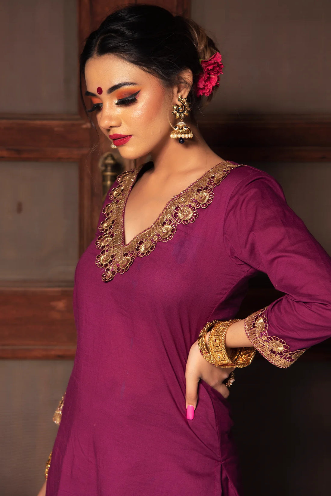 Plum color kurta set