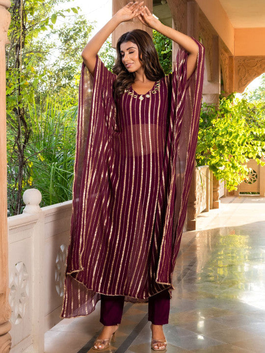 Laal Sitara Striped Kaftan Set