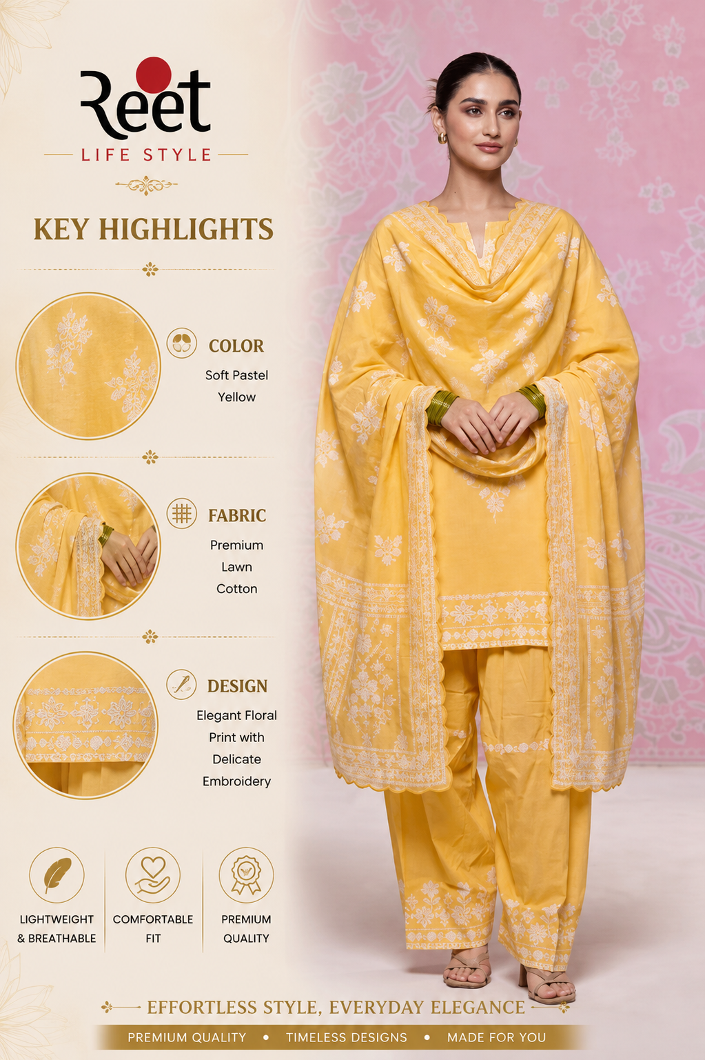 Ikat Printed Lawn Cotton Co-ord Set with Farsi Pants