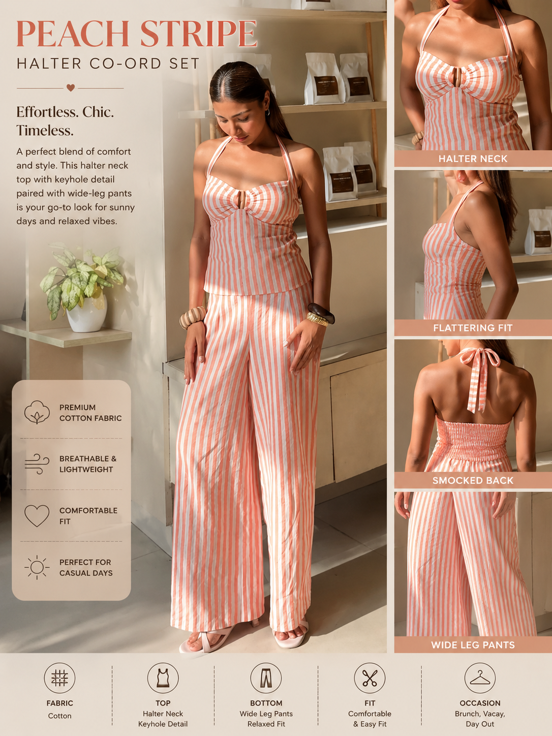 Coral Stripe Linen Co-Ord Set