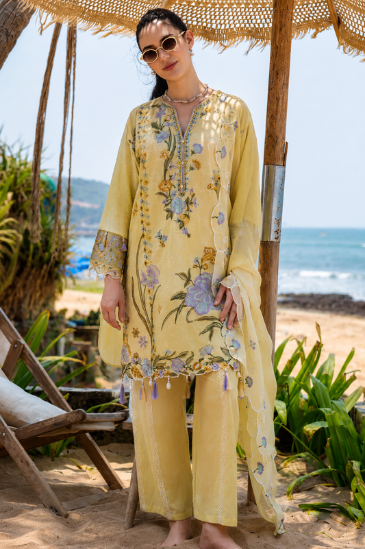 Women's Festive Ivory Embroidered Suit Set