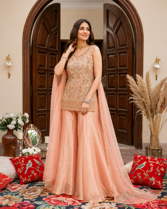 Ethnic Mustard Sharara Set with Delicate Embroidery