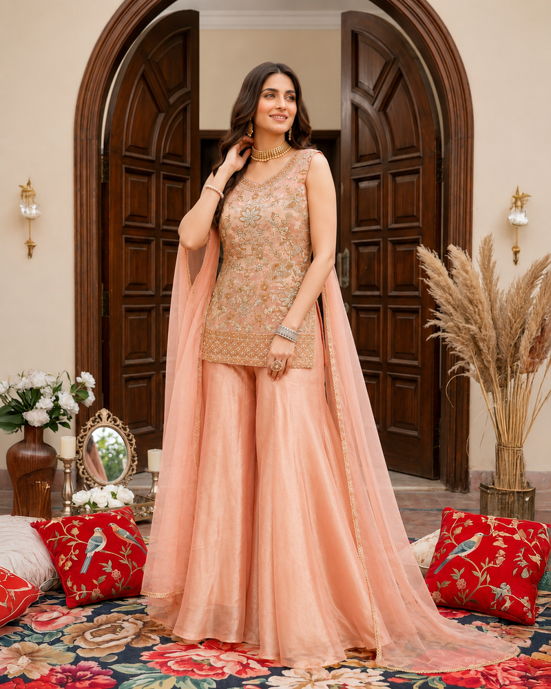 Ethnic Mustard Sharara Set with Delicate Embroidery