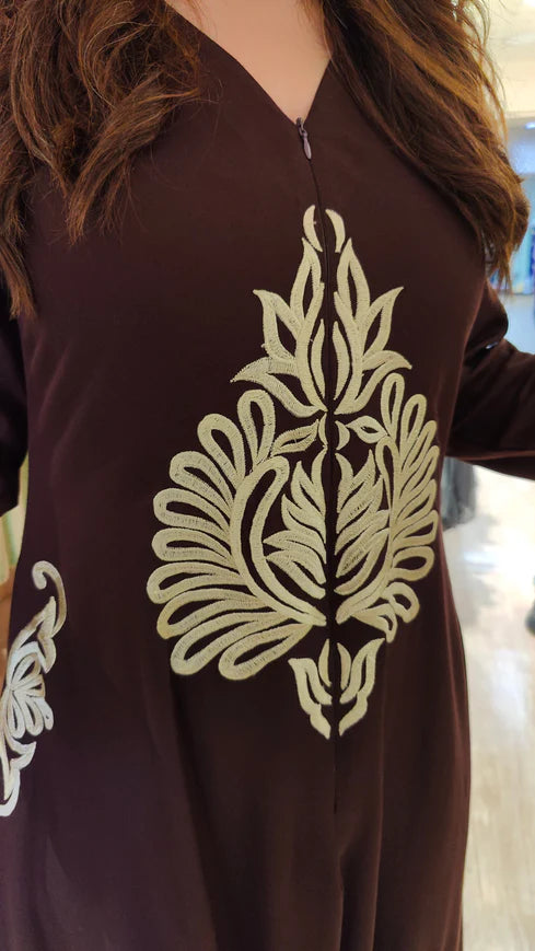 Deep Brown Premium Liva Cotton Embroidered Jumpsuit