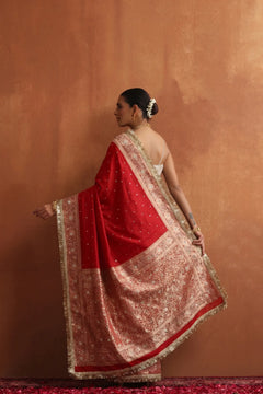 Ruby Royale Banarasi Tissue Mirror Work Border Saree with Blouse