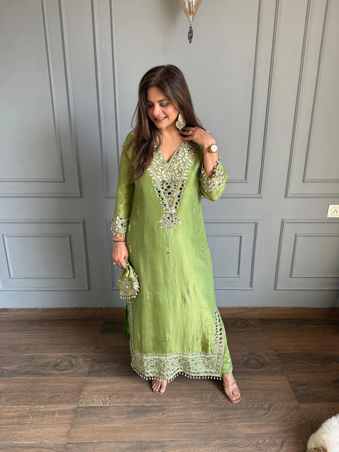 Noor-E-Aina Mirror Work Tissue kaftan