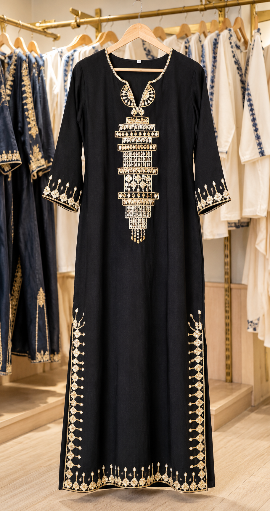 Noor-E-Zari Black &Gold Embroidered Designer Kaftan