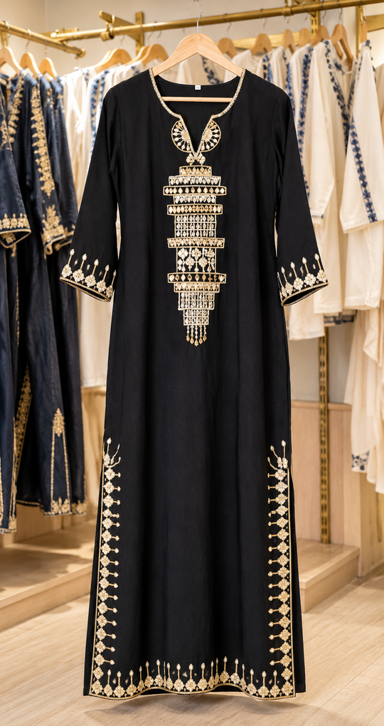 Noor-E-Zari Black &Gold Embroidered Designer Kaftan