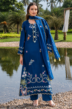 Women's Blue Embroidered Festive Ethnic Suit