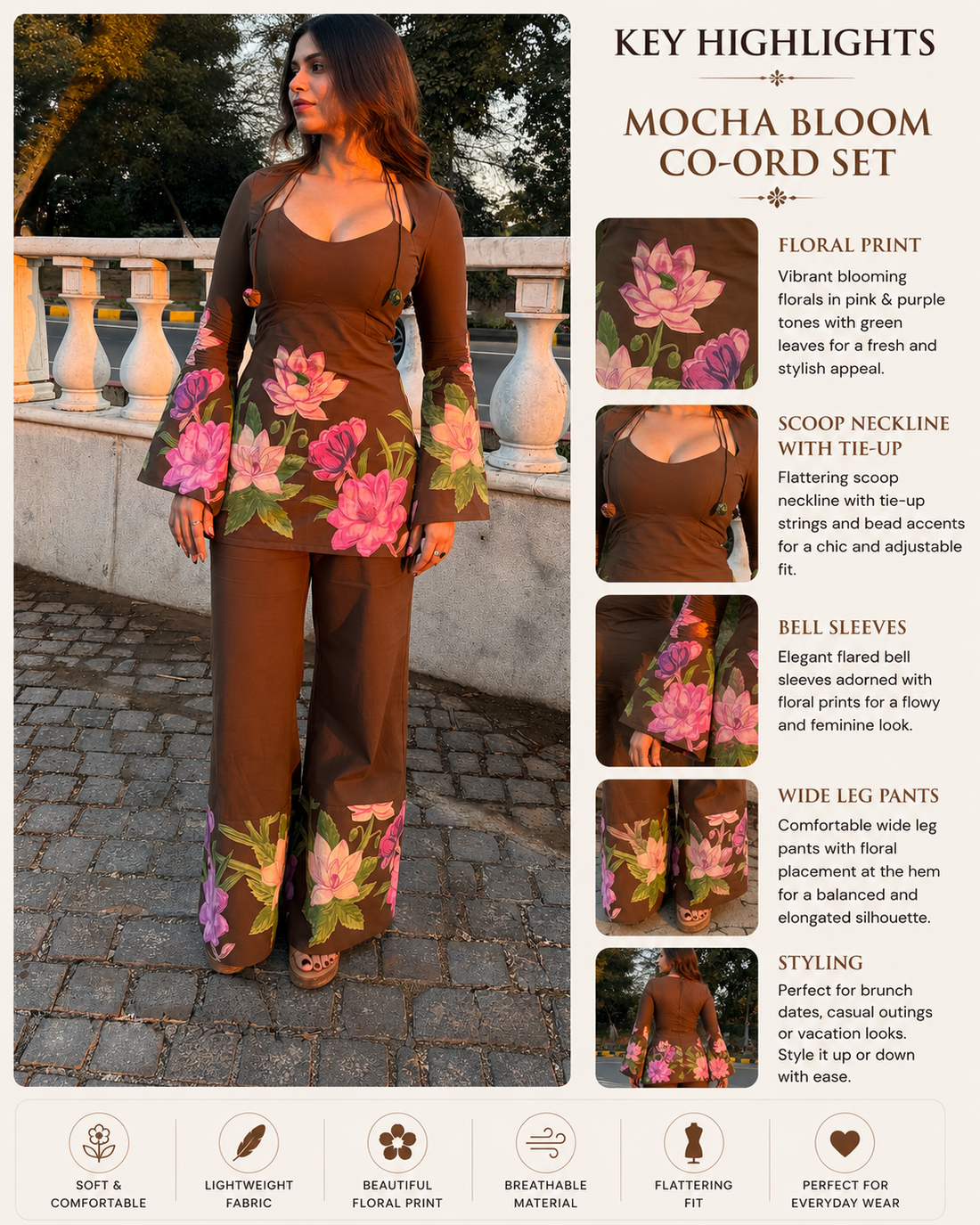 Mocha Bloom Floral Co-Ord Set