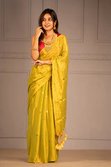 Sunbeam Yellow Tissue Mul Cotton Saree