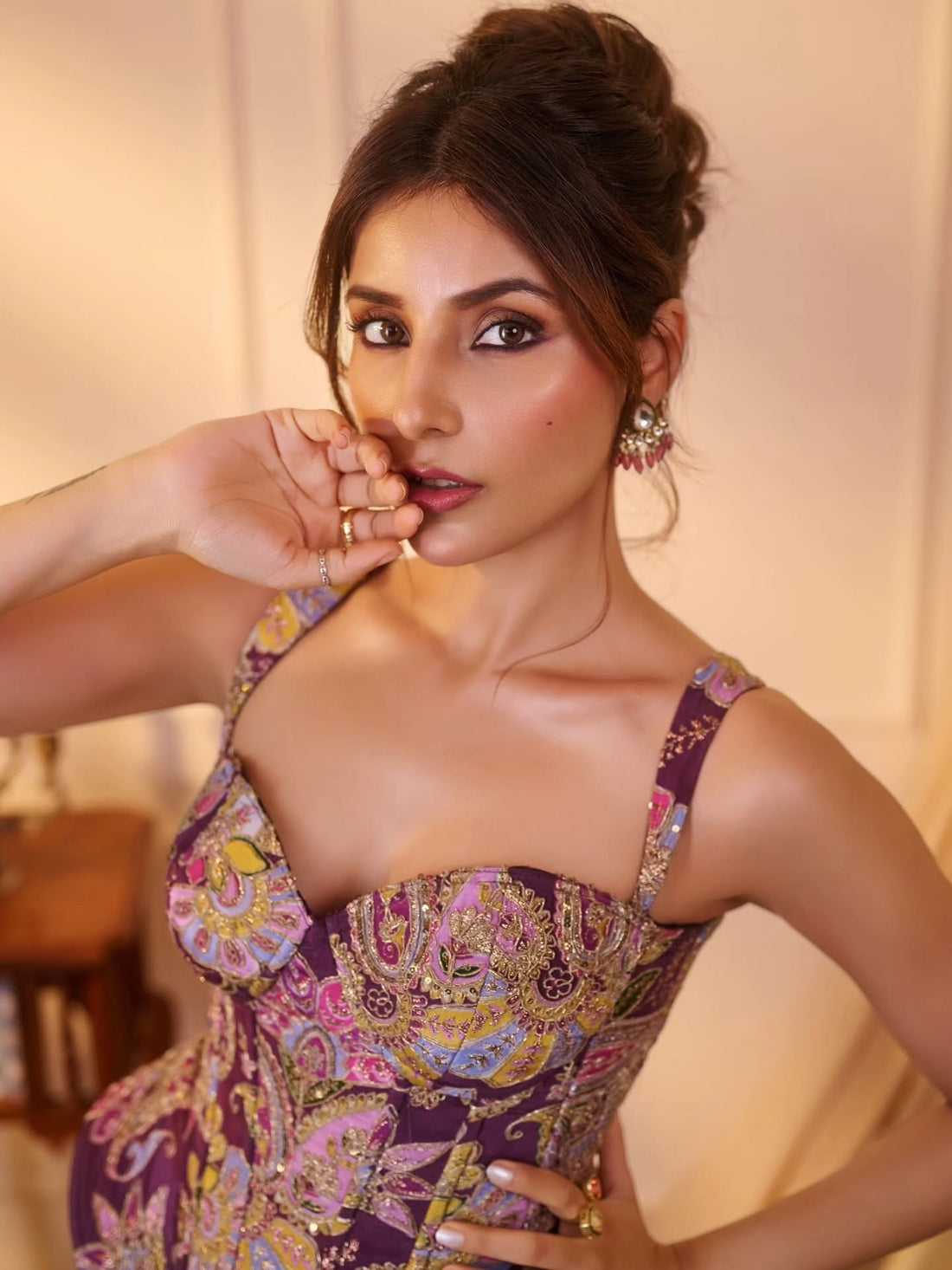 Shahi Ada Purple Embroidered Corset Top