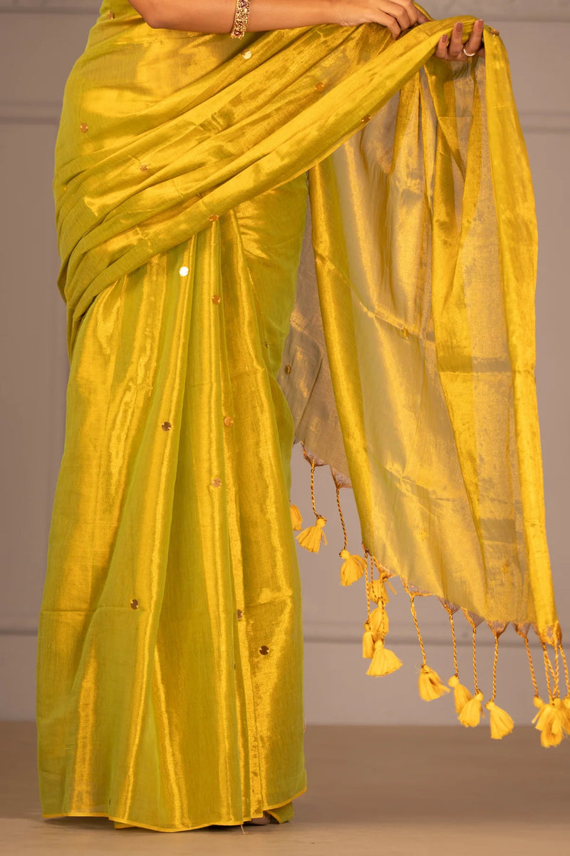 Sunbeam Yellow Tissue Mul Cotton Saree