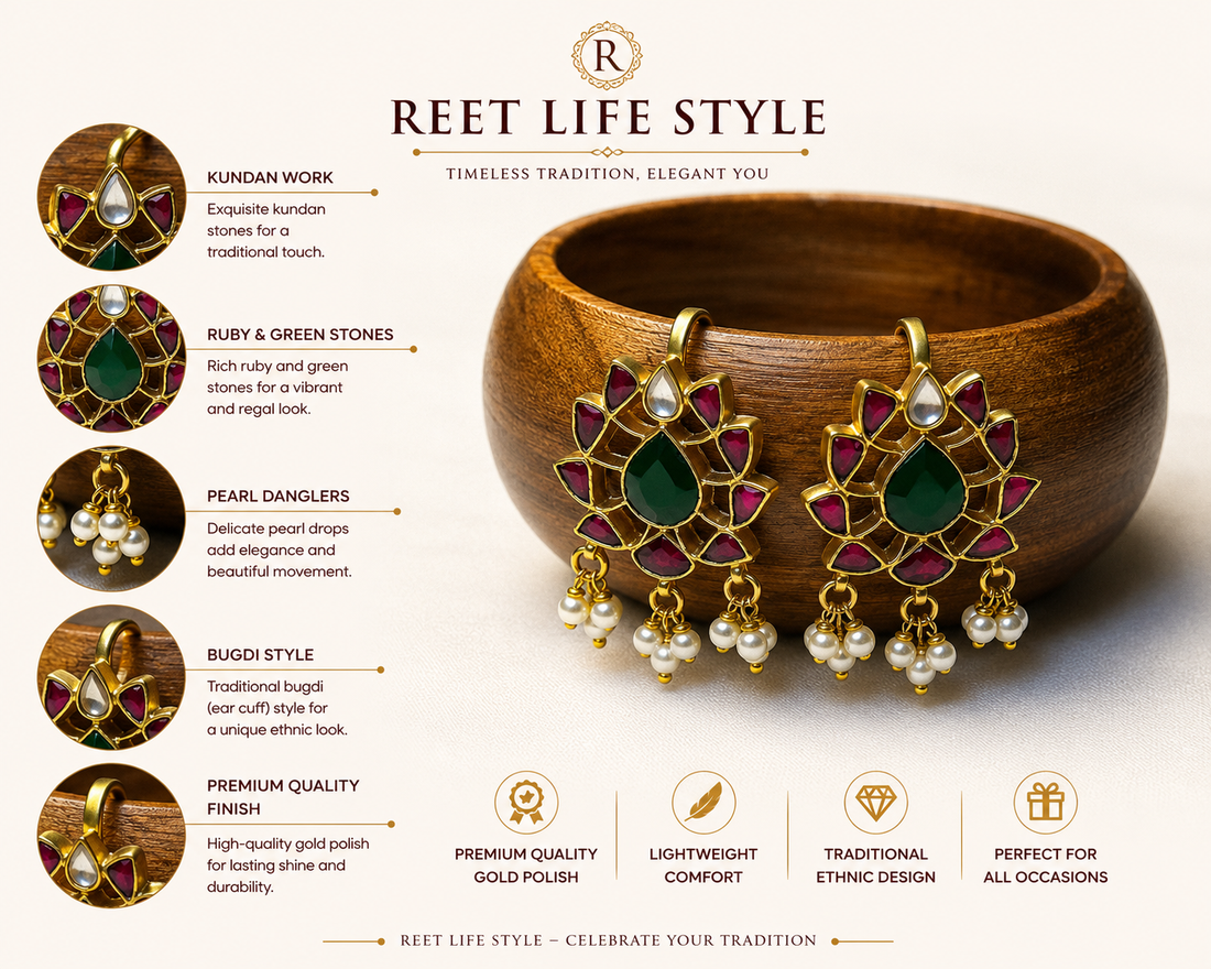 Lotus Kundan Bugdi Earrings Traditional Maharashtrian Ear Cuff