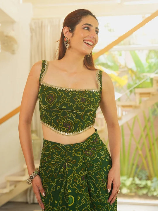Panna Bandhej Corset Drape Skirt Set
