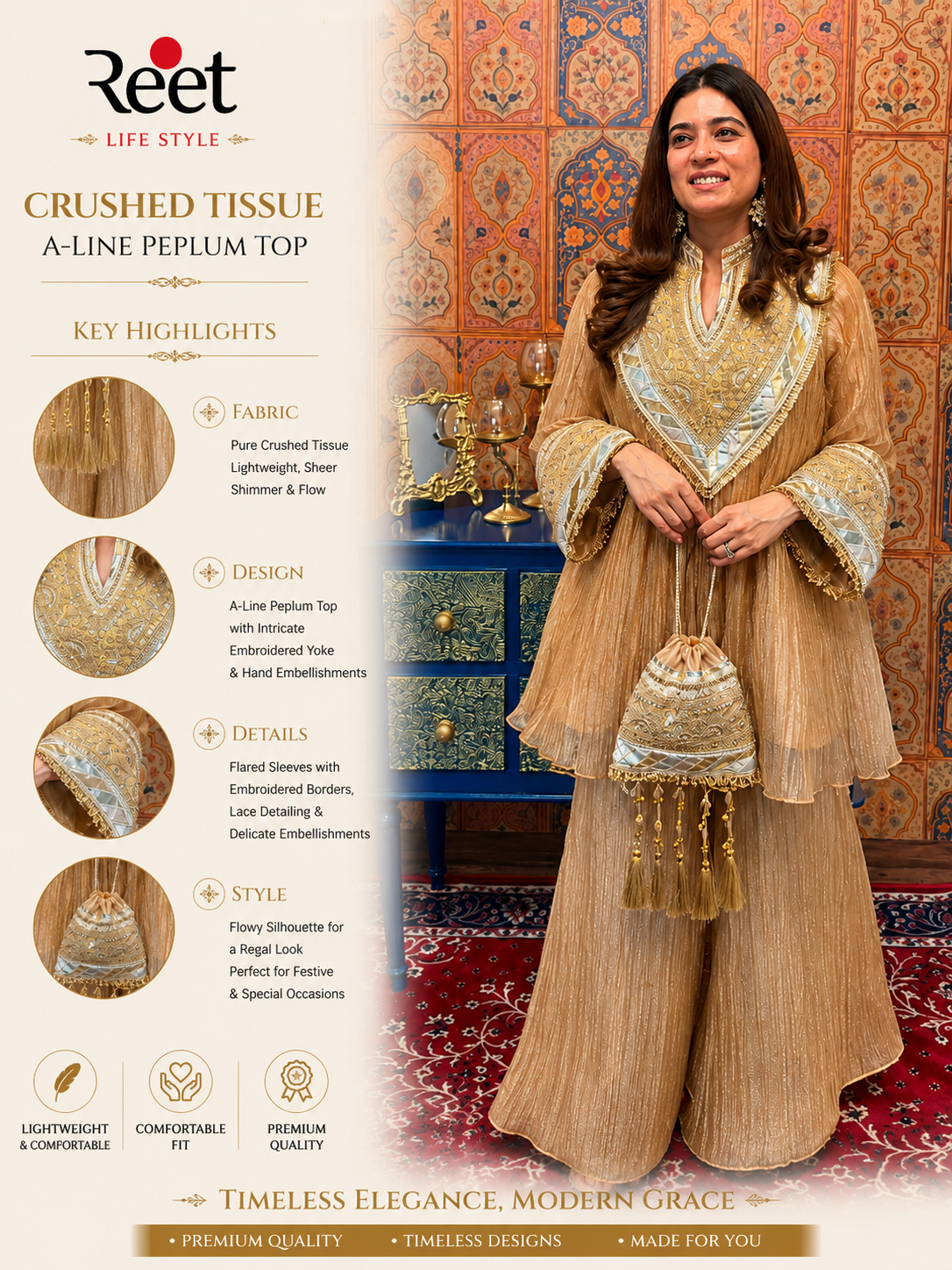 Golden Glow Crushed Tissue Peplum Set
