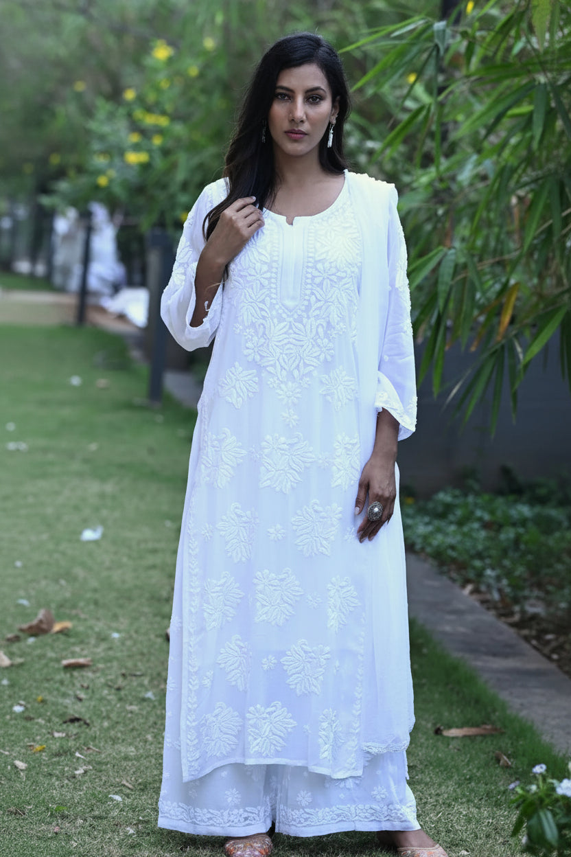 Noor Neelkamal Pure Viscose Chikankari 3D Kurta Set