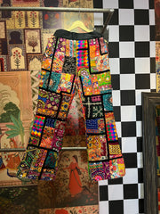 Embroidered Cotton Patchwork Flared Pants