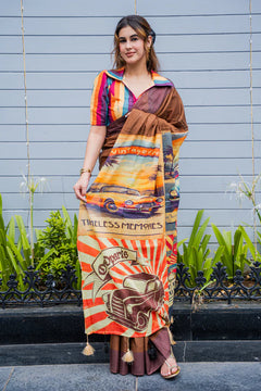 Cocoa Canvas Artistic Soft Linen Fall Saree