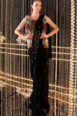 Black Crepe Saree with Blouse and Jacket Set