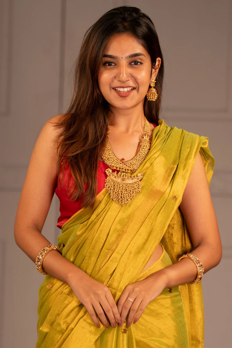 Sunbeam Yellow Tissue Mul Cotton Saree