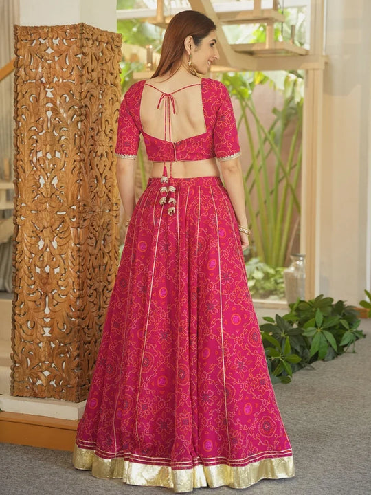 Gulabi Bandhej Festive Lehenga Set