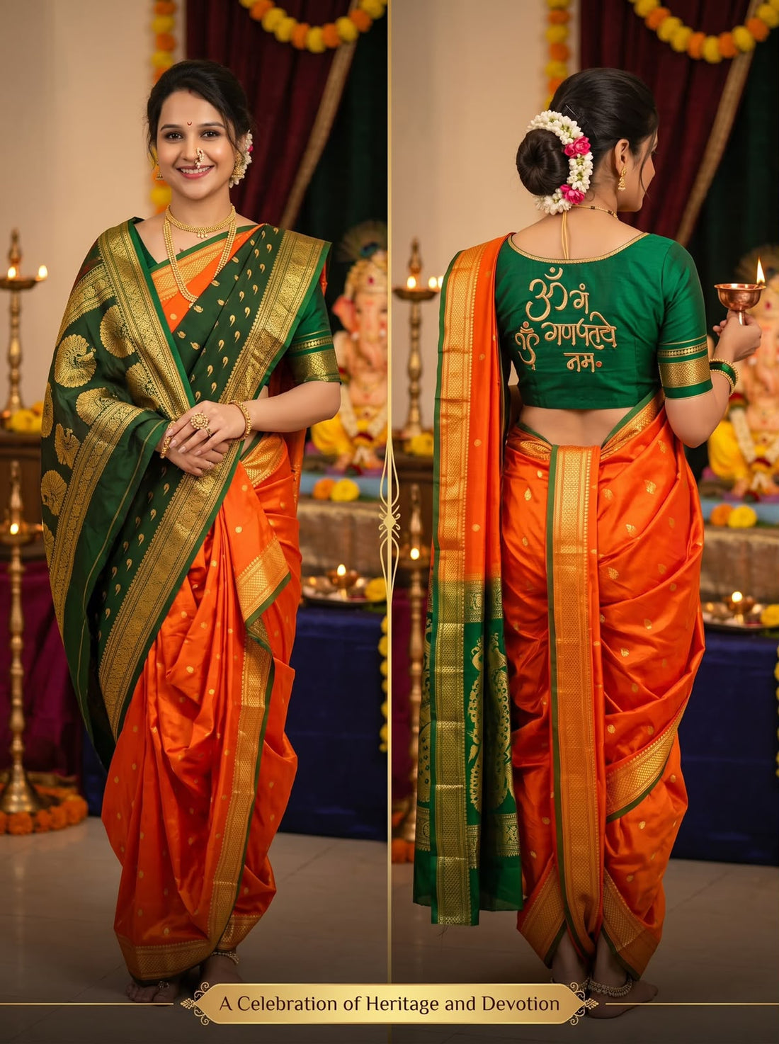 Jijamata Pure Cotton Silk 9-Yard Nauvari Paithani Saree With Morani Pallu