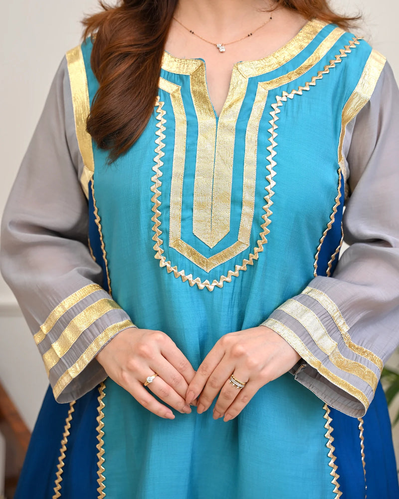 Zariya Aqua Festive A-Line Kurta Set