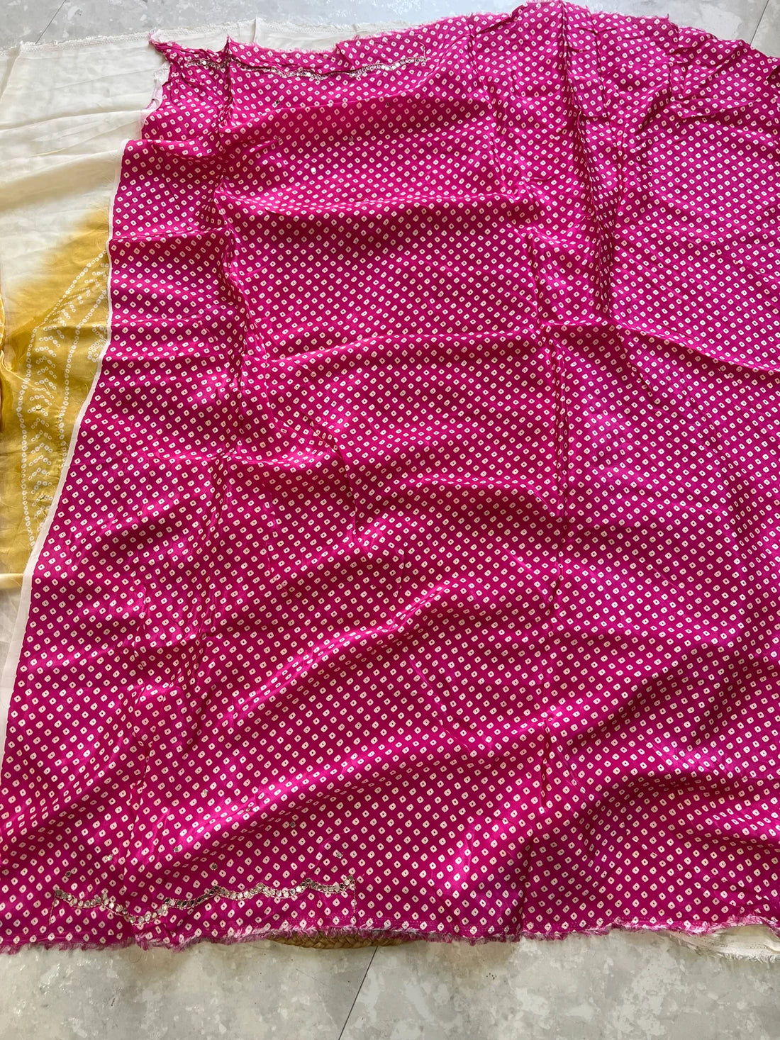 Bandhani Royale Cream & Red Saree with Aari Sequin & Mirror Work