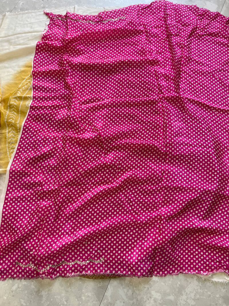 Bandhani Royale Cream & Red Saree with Aari Sequin & Mirror Work