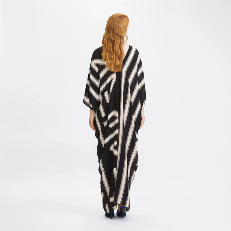 Black Geometric Belted Kaftan Dress